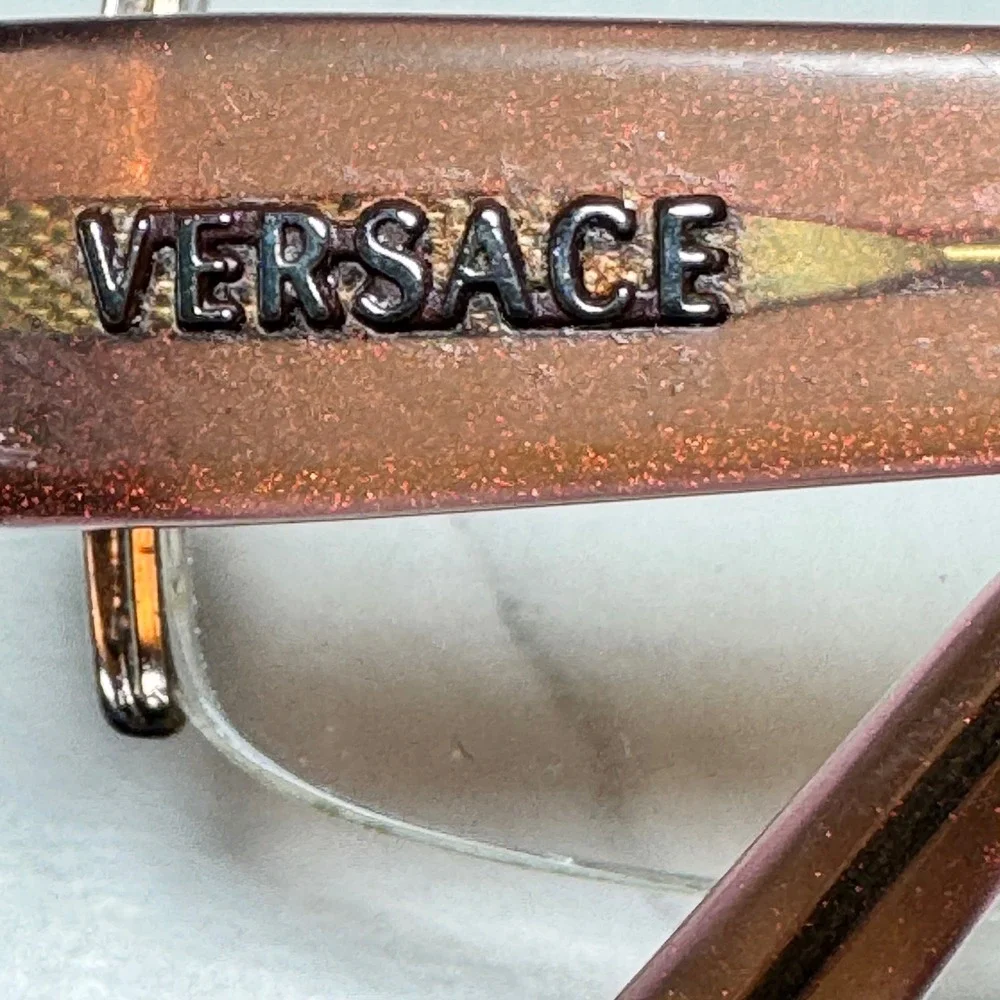 Versace 1090-B Brown Glitter Rhinestone Semi Rimless Eyeglass Frames 50-18-130